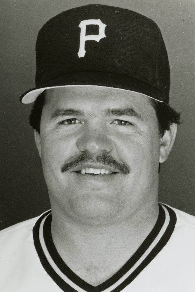 Head and shoulders portrait of Mike LaValliere in Pirates uniform